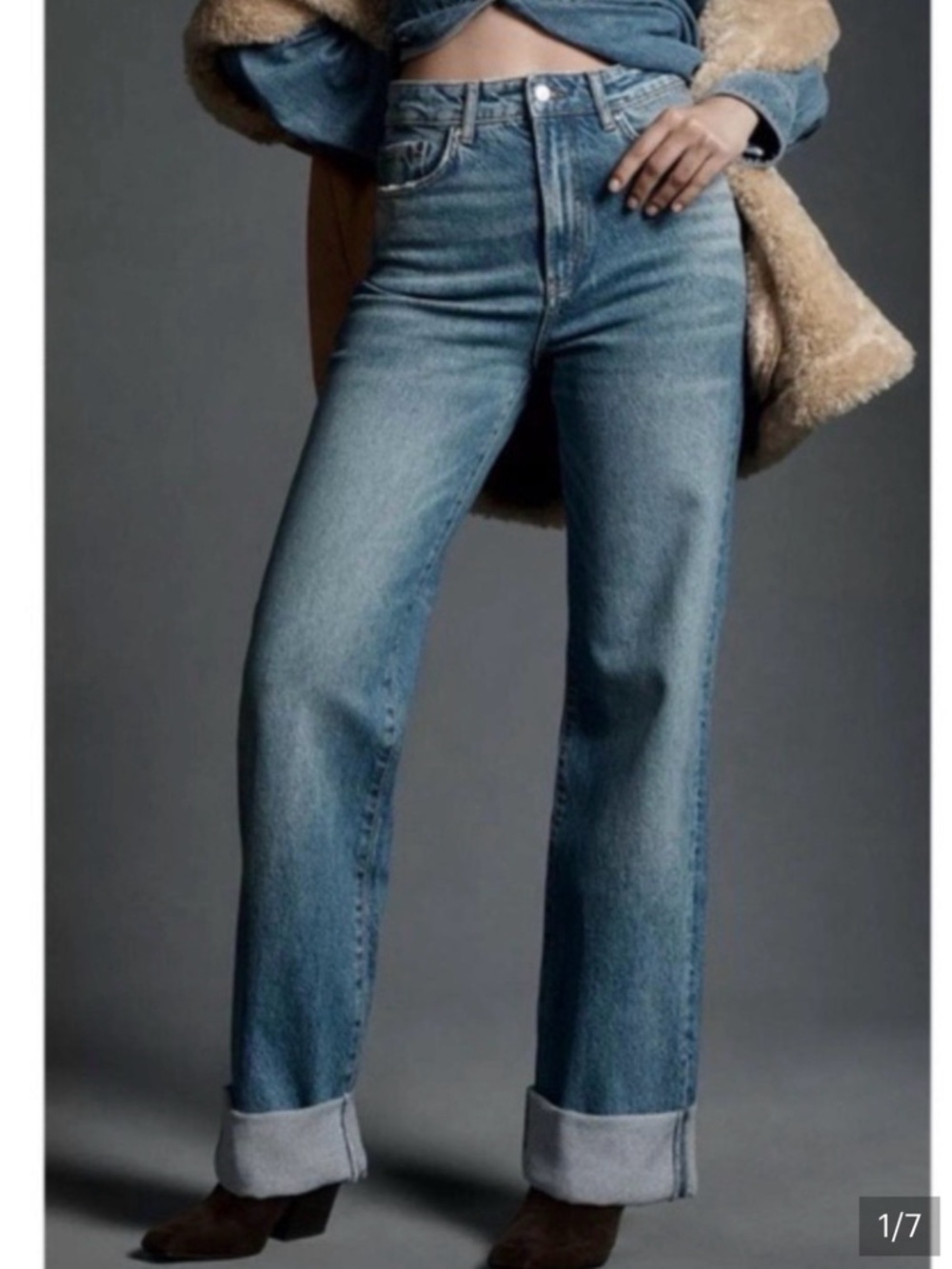 Pilcro High-Rise Straight Leg Jeans in Medium Blue